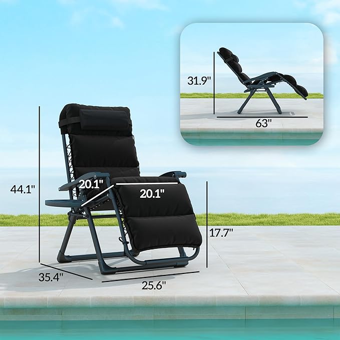 Outsunny Zero Gravity Chairs Set of 2, Reclining Folding Zero Gravity Lounge Chair, Outdoor Lounge Chairs with Removable Cushion, Headrest, and Cup Phone Holder Tray for Patio, Beach, Black - Image 7