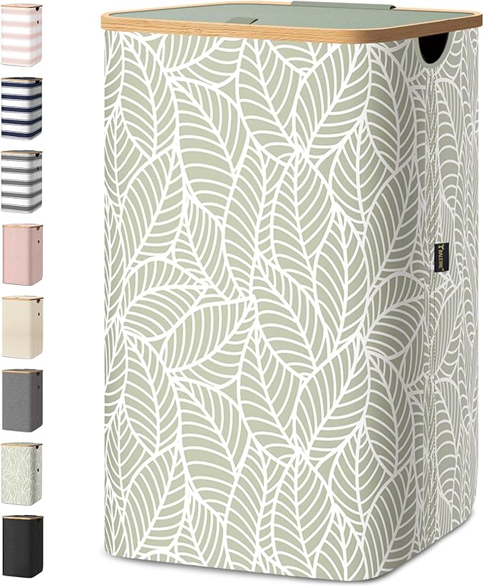 BALEINE Laundry Hamper with Lid, Tall Laundry Baskets with Bamboo Pull Handles by BALEINE