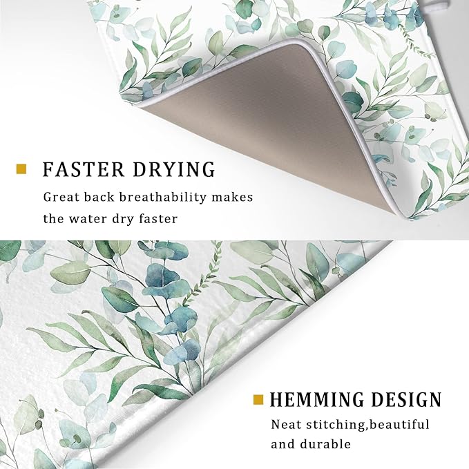 Kawani Watercolor Sage Leaves Dish Drying Mats - Image 3