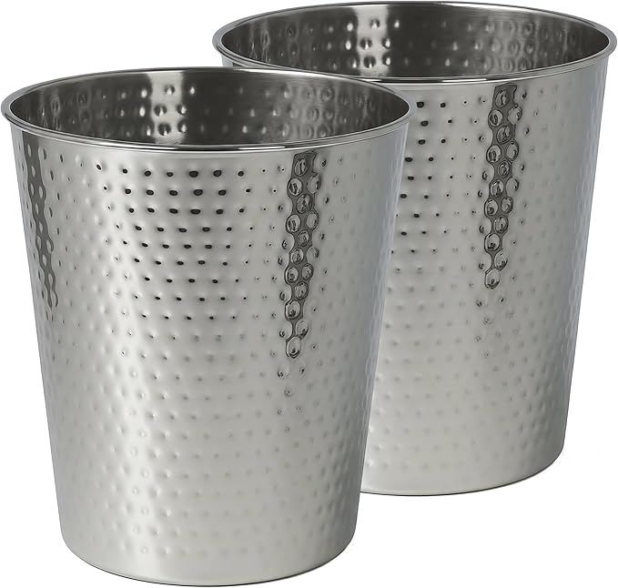 happimess HPM1110E-SET2 Axel Modern Minimalist Hammered Steel 2 Gal Waste Bin by Happimess