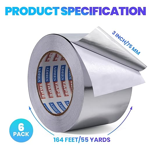 ADHES Premium Aluminum Foil Tape, 3 Inch x 164 Feet, 6Rolls Heat Proof Tape - Image 2