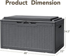 Devoko 100 Gallon Deck Box, Waterproof Resin Outdoor Storage Box with Cushion for Outside and Patio, Large Outdoor Storage Bench Cabinet Lockable for Patio Furniture and Garden Tools (Gray) - Image 2