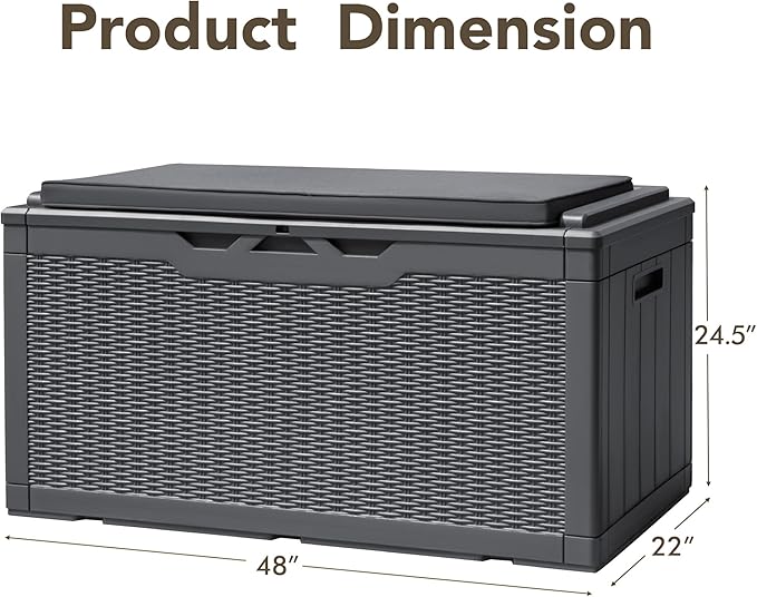 Devoko 100 Gallon Deck Box, Waterproof Resin Outdoor Storage Box with Cushion for Outside and Patio, Large Outdoor Storage Bench Cabinet Lockable for Patio Furniture and Garden Tools (Gray) - Image 2