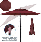 Yaheetech 3 Tier Patio Umbrella 10ft Vented Outdoor Large Market Table Umbrella with 8 Sturdy Ribs & 1.5" Umbrellla Pole, Double-layer Cloth & Push-button Tilting & Crank for Pool/Garden/Lawn Burgundy - Image 6