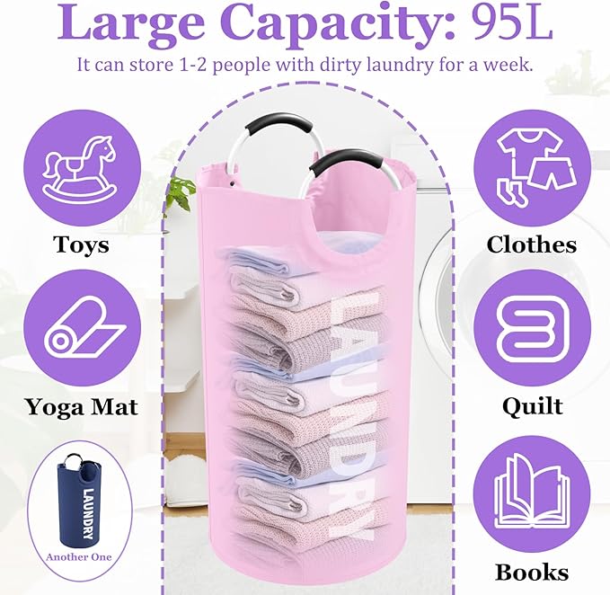 2Pcs Folding Laundry Basket for Adult, 95L Portable Laundry Baskets - Image 2
