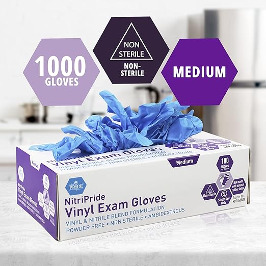 MED PRIDE Nitrile/Vinyl Blend Exam Gloves, Powder-Free, Latex-Free, Disposable - Image 2
