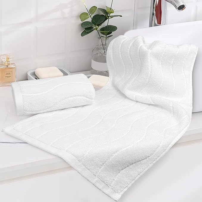 White Hand Towels for Bathroom Wavy Jacquard - Image 2