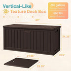 Patiowell 240 Gallon Large Outdoor Storage Box, Waterproof Deck Box with Fixed Divider, Lockable and Durable Patio Storage Solution for Patio Furniture and Garden Tools (Brown) - Image 6