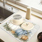 Fall Blue Orange Grey Pumpkin Thanksgiving Dish Drying Mat - Image 5