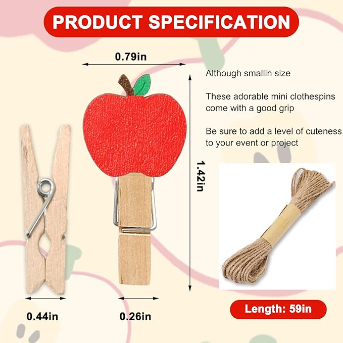 JarThenaAMCS 50 Pcs Back to School Wooden Clip - Image 2
