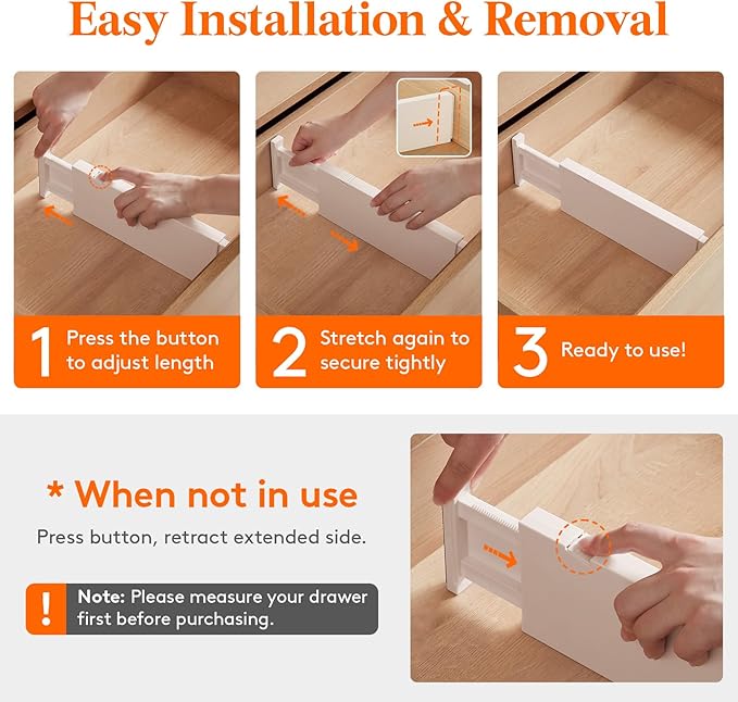 Lifewit 4 Pack 4" High Drawer Dividers 28-43.5cm/11-17" Adjustable Drawer - Image 6
