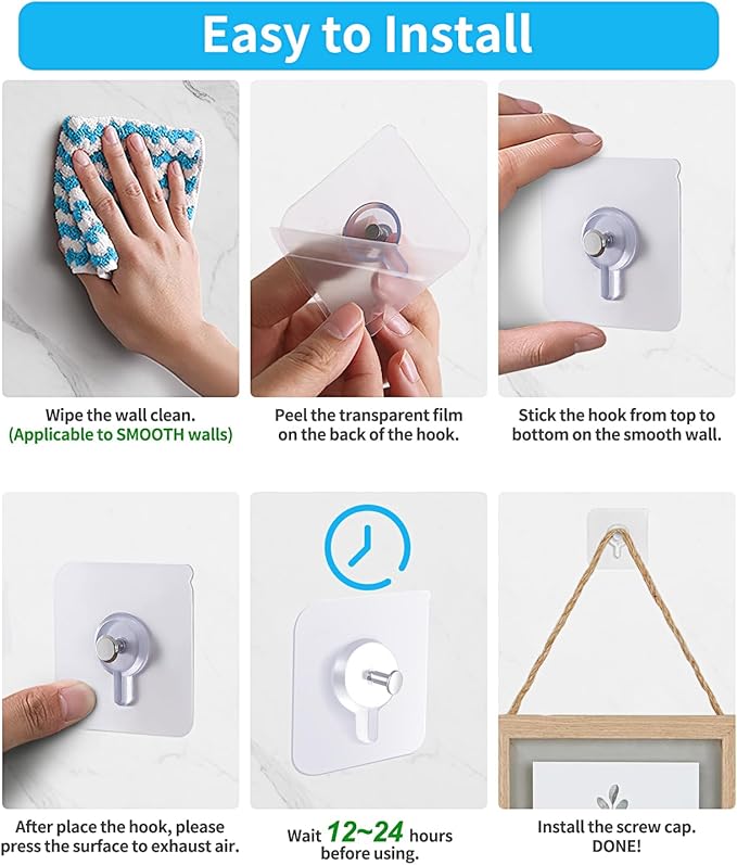 Adhesive Hooks for Wall, Wall Hangers Without Nails for Photos Frames, Utility - Image 9