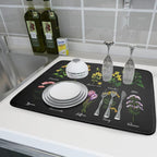 Black Flower Herbs Dish Drying Mat 18x24 Inch Botanical Floral Microfiber - Image 6