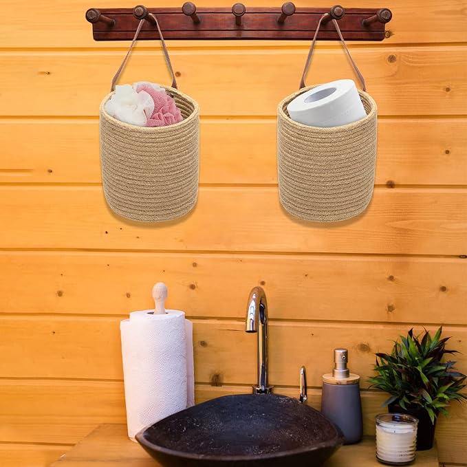 YOUEON Set of 2 Jute Hanging Basket 7.8" x 6.7", Small Wall Hanging Planter - Image 5