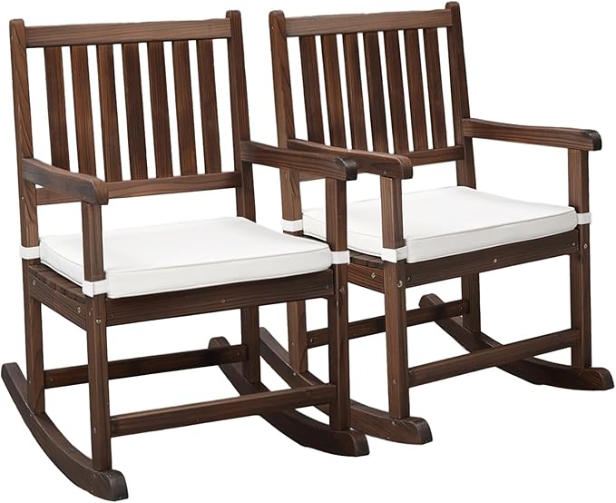 VINGLI Outdoor Rocking Chair, Weatherproof Rocker with Cushion, Wooden Rocking Bench Support 450 LBS for Patio, Yard, Garden, Outdoor or Indoors, Rustic(2PCS) by VINGLI