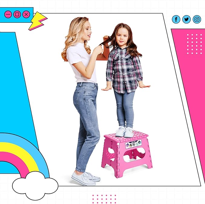 Delxo Folding Step Stool,11 Inch Non-Slip Foldable Step Stools for Kids and Adult,Portable Lightweight Small Folding Stool with Handle for Kitchen Bathroom in Pink,1 Pack - Image 9