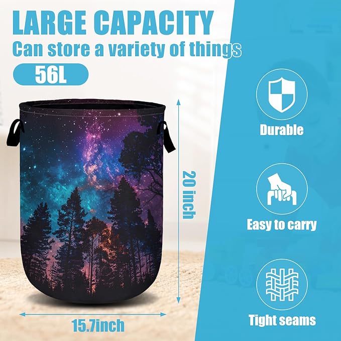 Purple Galaxy Forest Laundry Basket, Laundry Hamper Collapsible Oxford Cloth - Image 2