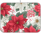 Red Poinsettias and Leaves Dish Drying Mat by OTVEE