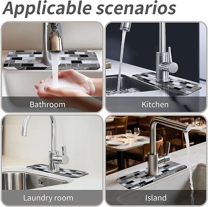 Kitchen Sink Splash Guard，White-black gray tiles Faucet Mat Sink Gadgets-Super - Image 7