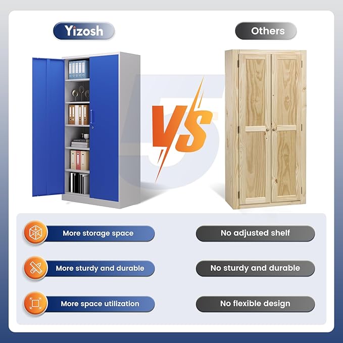 Yizosh Metal Garage Storage Cabinet with 2 Doors and 5 Adjustable Shelves - 71" Steel Lockable File Cabinet,Locking Tool Cabinets for Office,Home,Garage,Gym,School (Gray Blue) - Image 8