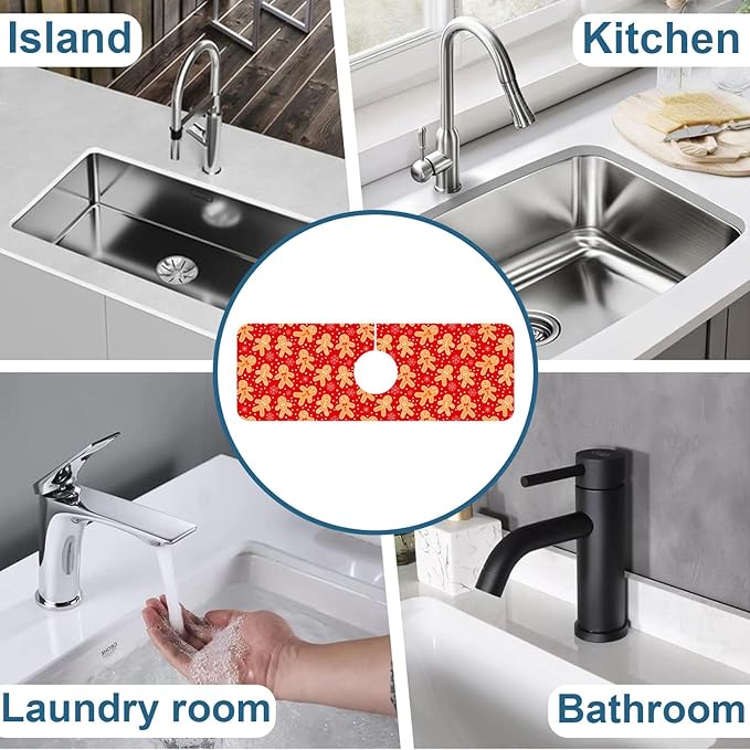 Christmas Merry Xmas Kitchen Sink Splash Guard Faucet Mat Santa Claus Super - Image 7