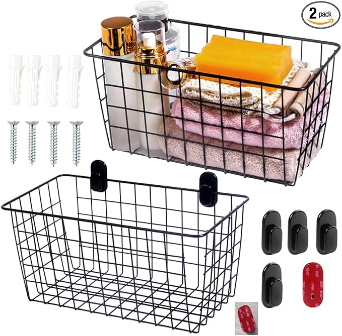 2 Pack【Extra Large】Hanging Kitchen Basket, Wire Storage Basket, by JUNCHUCHERRY