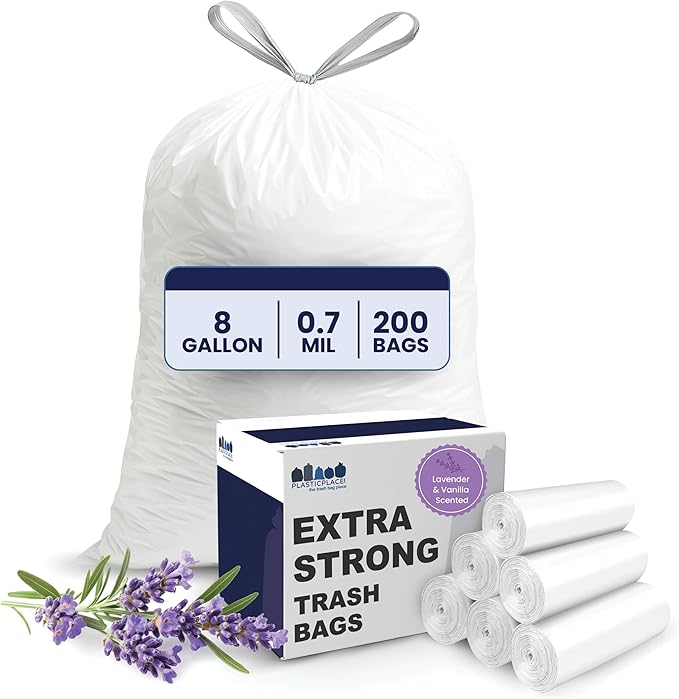 Plasticplace 8 Gallon Trash Bags │ 0.7 Mil │ Lavender and Soft Vanilla Scented by Plasticplace