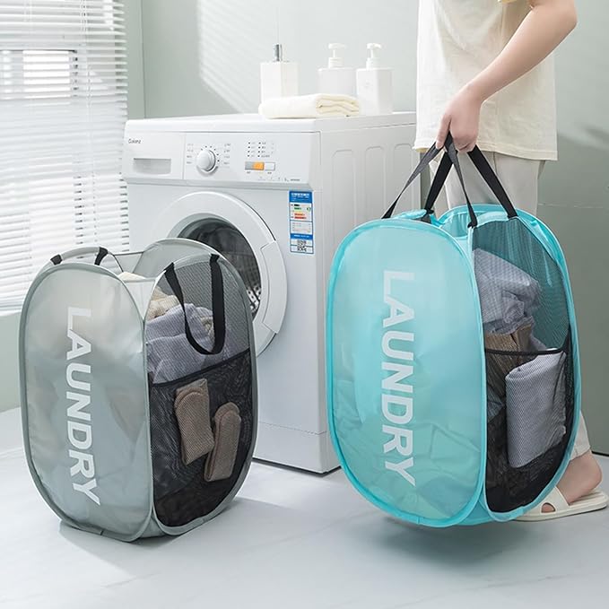 2pcs Pop Up Mesh Laundry Hamper Room Collapsible Storage Bin Lightweight Basket - Image 6