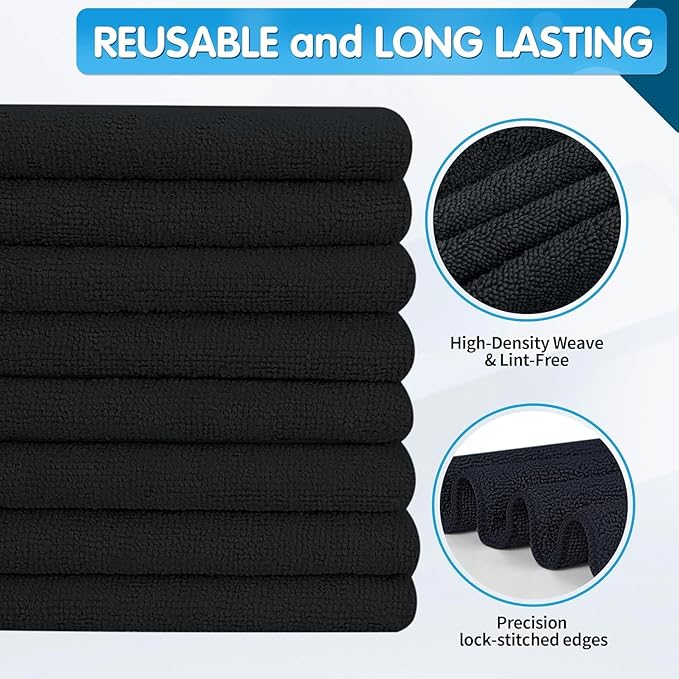 FIXSMITH Black Microfiber Cleaning Cloth -Pack of 50, Highly Absorbent Cleaning - Image 3