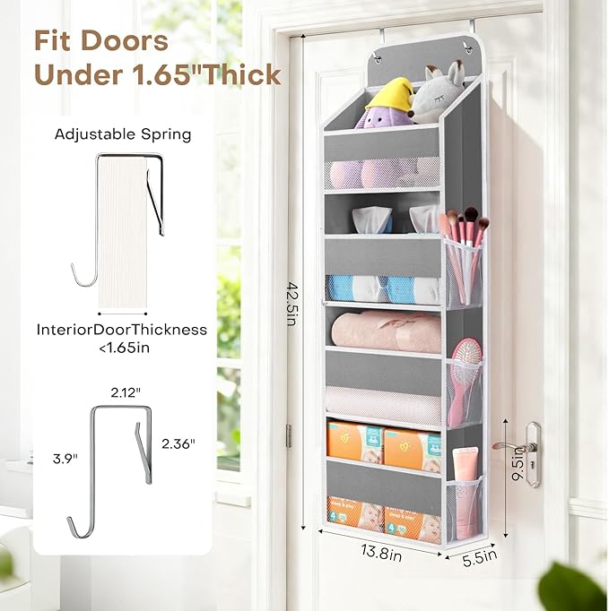 SpaceWhisper Over the Door Organizer, 4 Large Pocket Hanging Storage Organizer - Image 2
