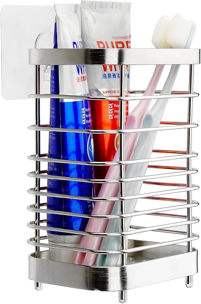 Wall Mount Toothbrush Holder for Bathroom, Stainless Steel Rustproof Toothbrush by LUEXBOX