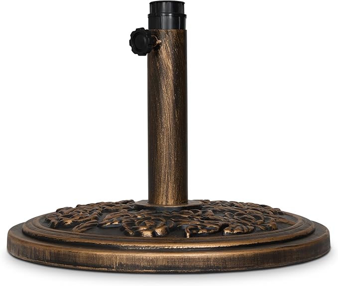 Backyard Expressions 20 lb Patio Umbrella Base Stand, Decorative Rose Medallion Antique Bronze Finish, Fits 1.5–1.9 in Poles w/Adapters, 18 in Round Weighted Outdoor Umbrella Holder for Deck & Table - Image 2