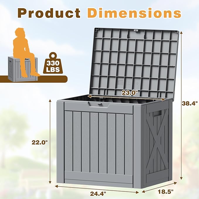 Flamaker Resin Deck Box 40 Gallon Waterproof Outdoor Indoor Storage Box Imitation Wood Resin for Patio Furniture Garden Tools and Pool (Gray) - Image 7