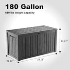 180 Gallon Resin Deck Box, Lockable Patio Outdoor Storage Box for Furniture, Garden Tools and Tools Storage, Waterproof Outside Storage Boxes - Black - Image 5