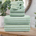 Oliven 8 Pcs Green Cabana Stripe Large Bath Towel Set Oversized Bath Sheet-2 by Oliven