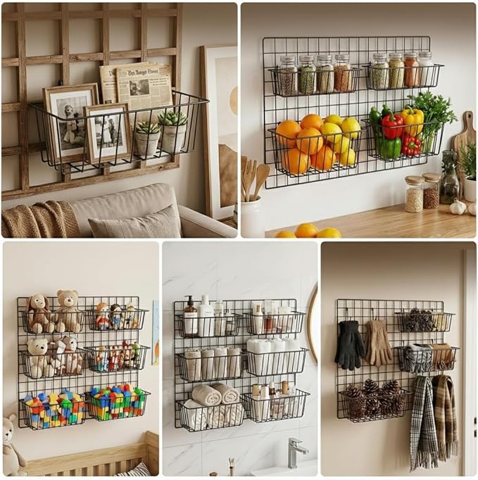10 PCS Wire Baskets Wall Grid Panel Hanging Wire Basket Hanging Wall Baskets No - Image 3