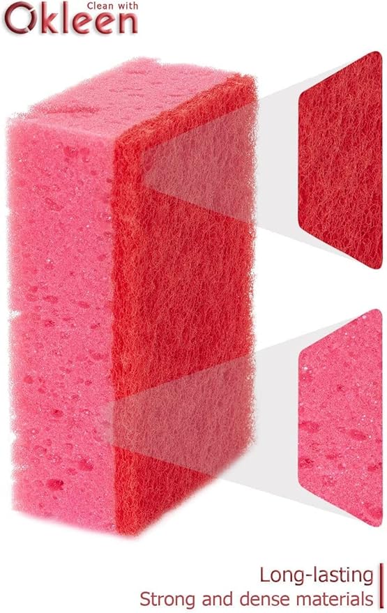 Pink Multi Use Scrub Sponges. Made in Europe. 18 Pack, 4.3x2.8x1.4 inches. - Image 6