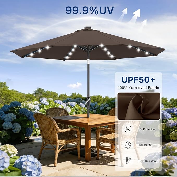 ABCCANOPY 10FT Durable Solar Led Patio Umbrellas with 32LED Lights (Brown) - Image 5