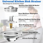 Upgraded 3 in 1 Kitchen Sink Drain Strainer Stopper, Brushed Stainless Steel - Image 5