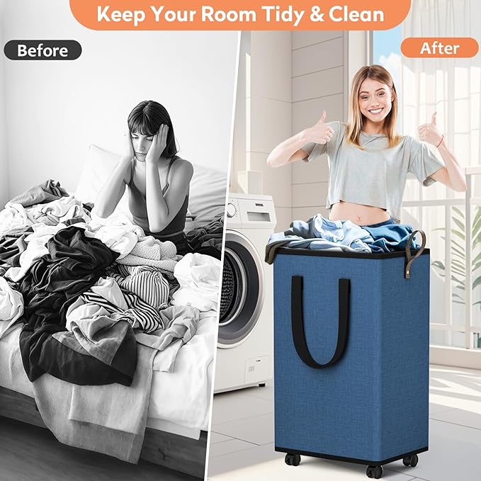Laundry Basket with Wheels, Collapsible Laundry Baskets, Laundry Hamper with - Image 4