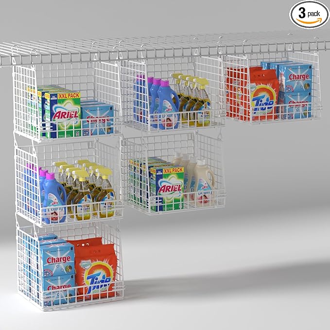 3 Pack Laundry Room Organization and Storage, Hanging Wire Basket by PUPPYCUTE