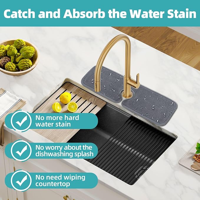 PoYang 4 Pack Faucet Mat for Kitchen Sink Splash Guard Short: Super Absorbent - Image 2