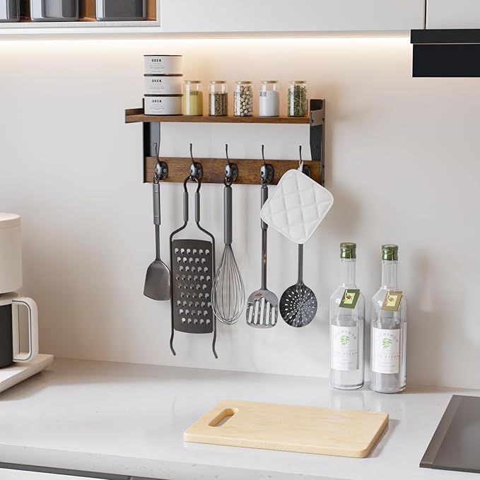 Wall Hooks with Shelf, Wood Coat Rack with Shelf Wall-Mounted, Entryway Hanging - Image 8