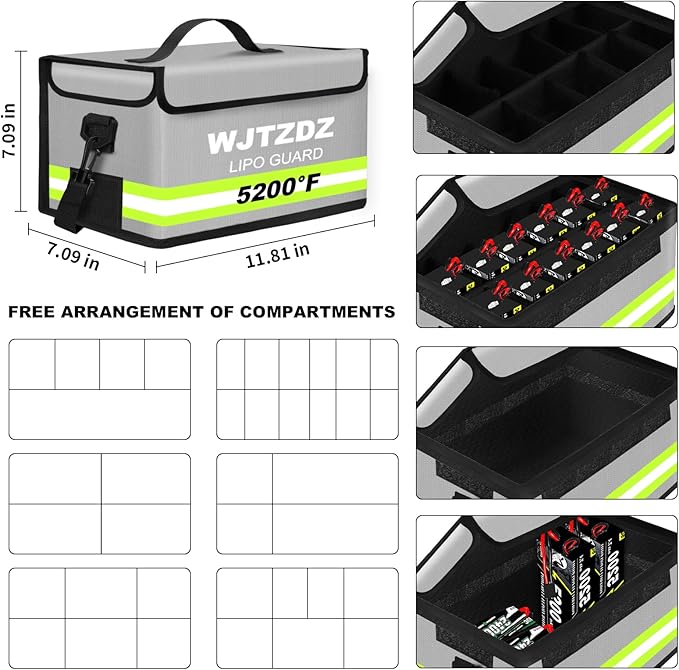 12 Cell Large Capacity Lipo Battery Bag, Fireproof Explosionproof Safe Storage - Image 3