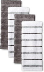 KitchenAid Albany Kitchen Towel 4-Pack Set, Charcoal Grey/White by KitchenAid