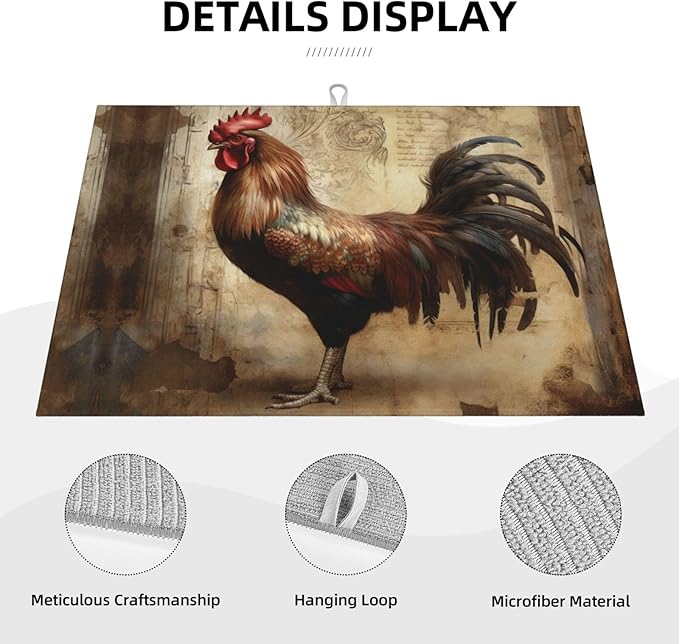 Roosters Dish Drying Mat for Kitchen Counter Protector and Decoration Super - Image 4