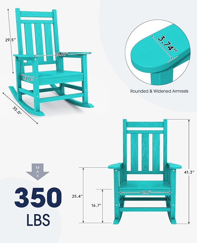 KINGYES Oversized Outdoor Rocking Chair, All-Weather Patio Rocking Chairs for Porch, HDPE Outdoor Patio Rockers with High Back & Wide Seat for Garden, Lawn, Aruba - Image 3