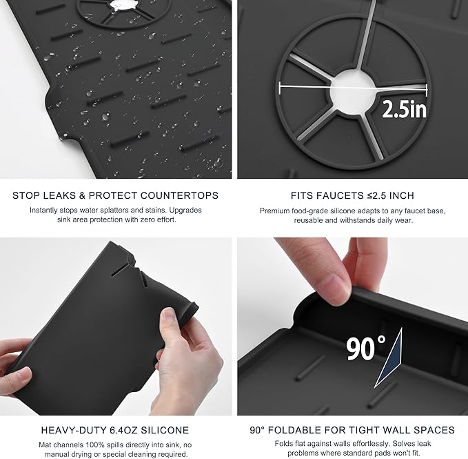 Kitchen Faucet Sink Splash Guard, Silicone Faucet Water Catcher Mat – Sink - Image 5