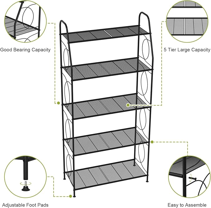 5 Tier Plant Stand Indoor Outdoor, Heavy Duty Plant Shelf, Metal Mesh Tall Plant Stands Holder Rack for Living Room Balcony and Garden, Black - Image 6