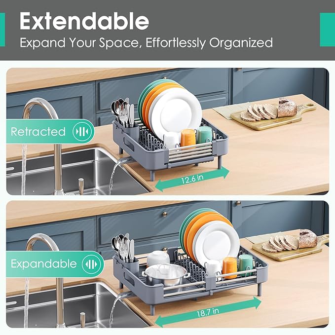 TOOLF Dish Drying Rack with Drainboard, Extendable Dish Rack - Image 2